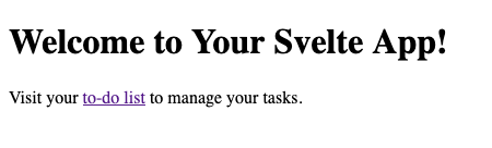 The modified welcome page for the example Svelte application