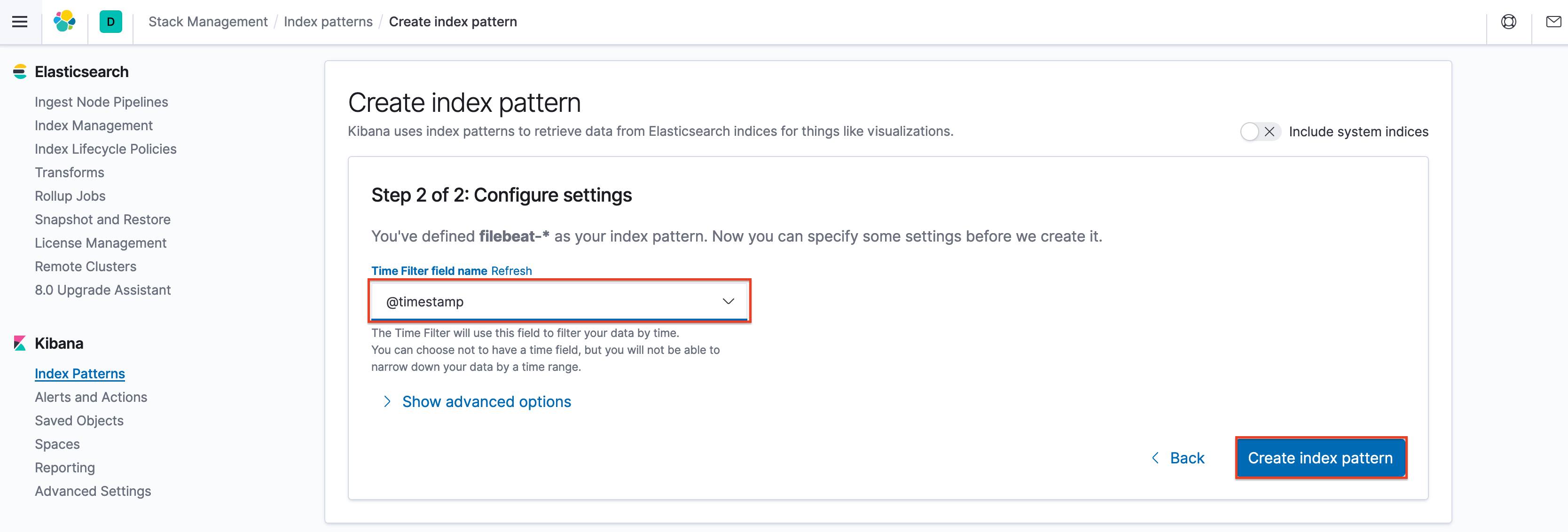 Kibana Create Index Pattern