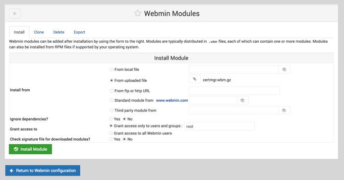 Install Module Menu