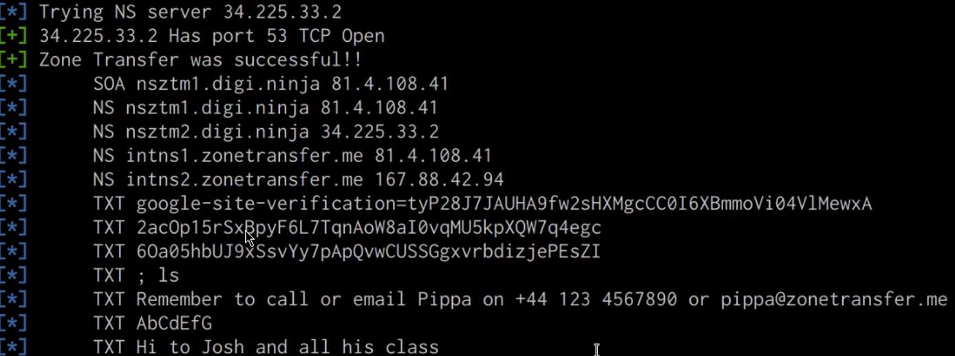 DNSRecon zone transfer output