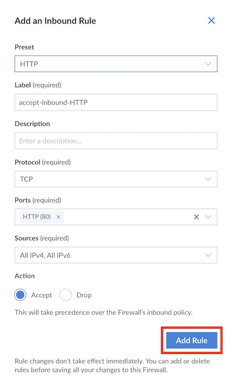 Click on Add Rule to add the new rule to this Firewall.